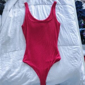 Red Straight-Neck Thong Bodysuit